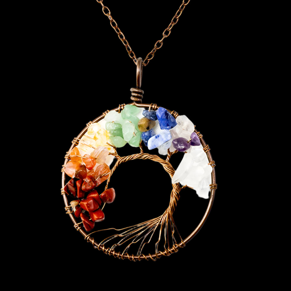 7 Chakras Natural Crystal Tree of Life Pendant Necklace