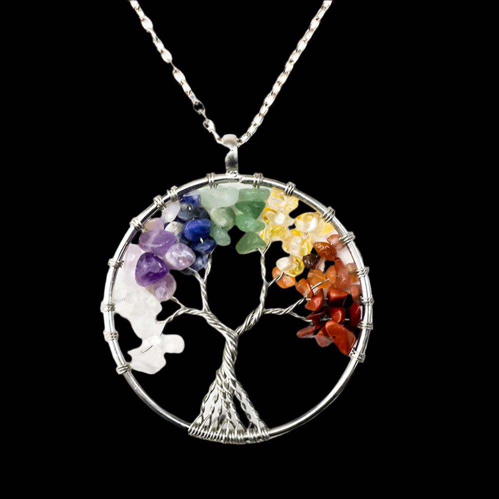7 Chakras Natural Crystal Tree of Life Pendant Necklace