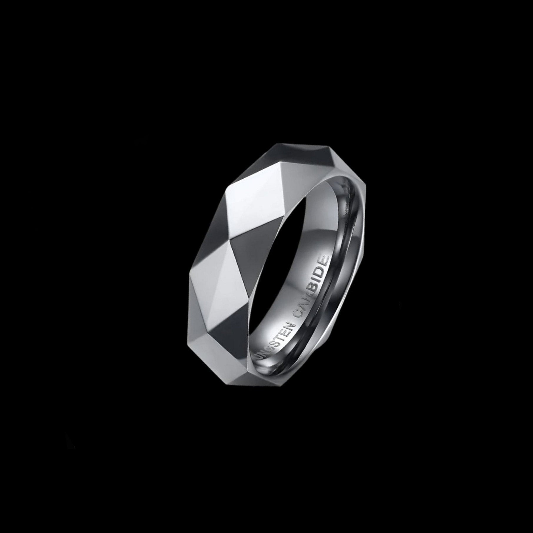 Silver Tungsten Carbide Faceted Wedding Band