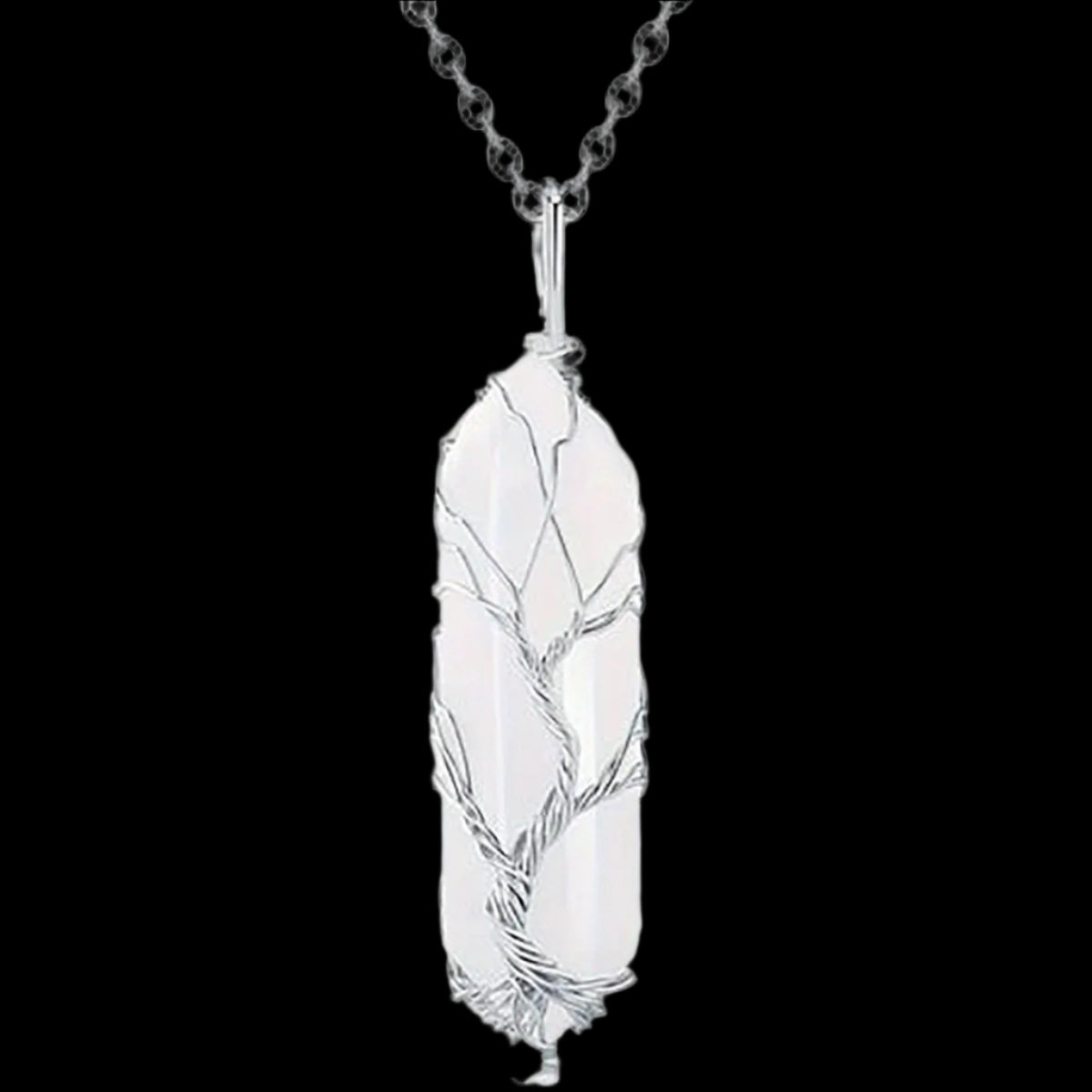 White Crystal Silver Tree Of Life Pendant Necklace
