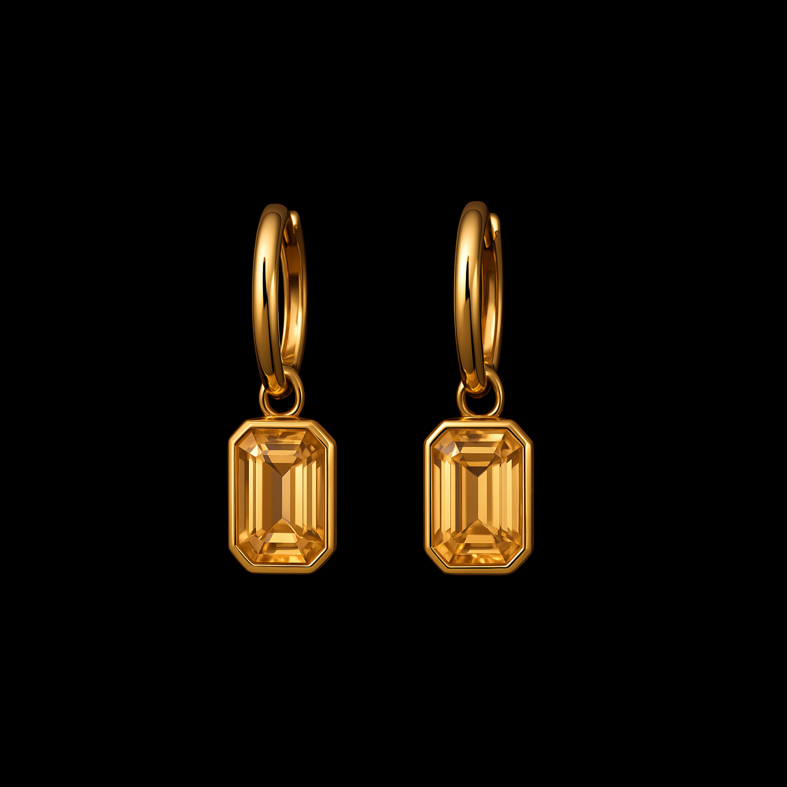 Luxury Champagne Emerald Cut Moissanite Gold Huggie Earrings