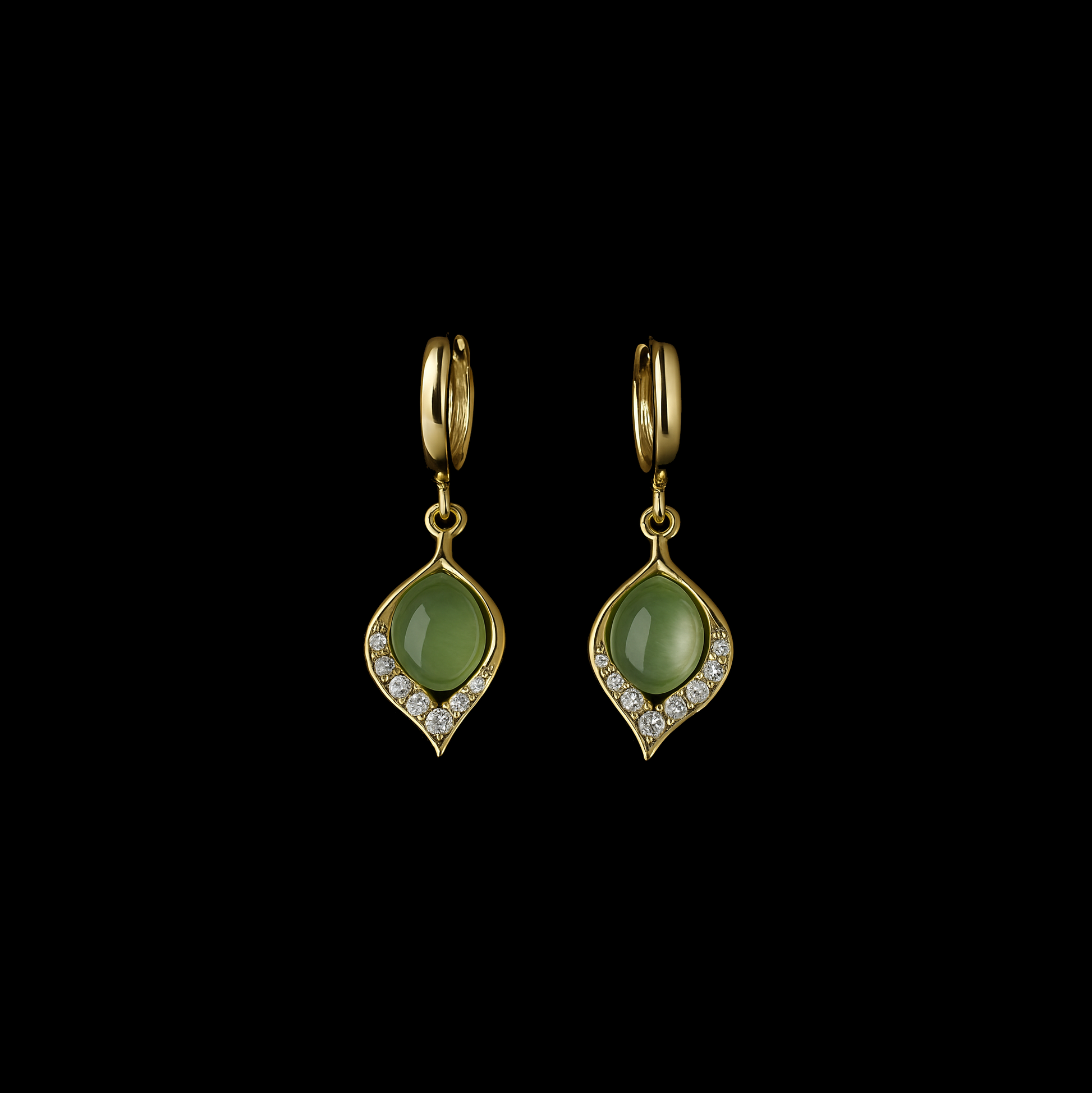 Gold Jade Dangle Earrings with Moissanite Diamonds