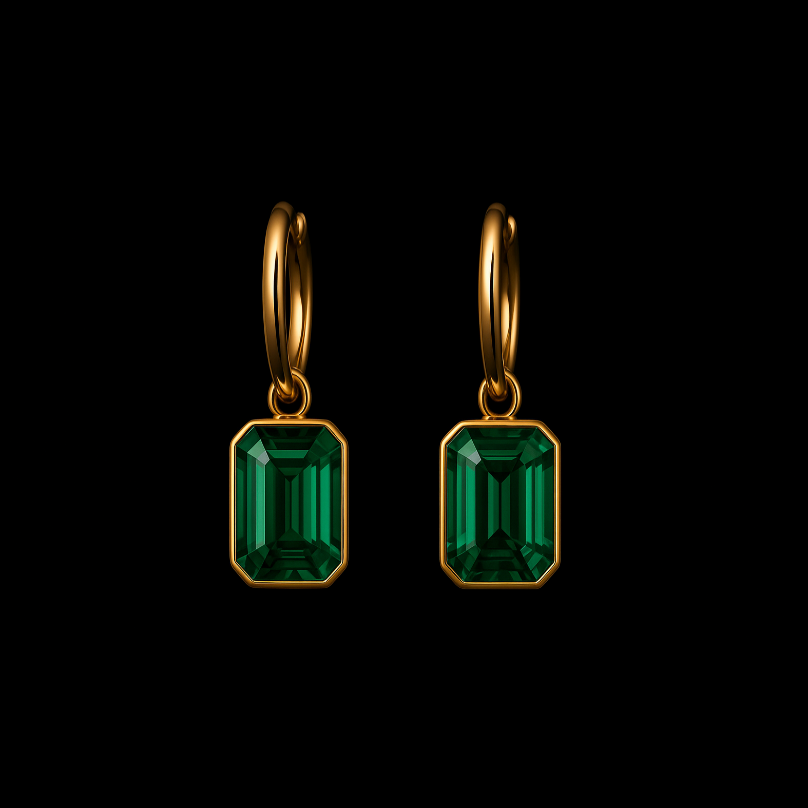 Luxury Emerald Cut Gold Huggie Earrings