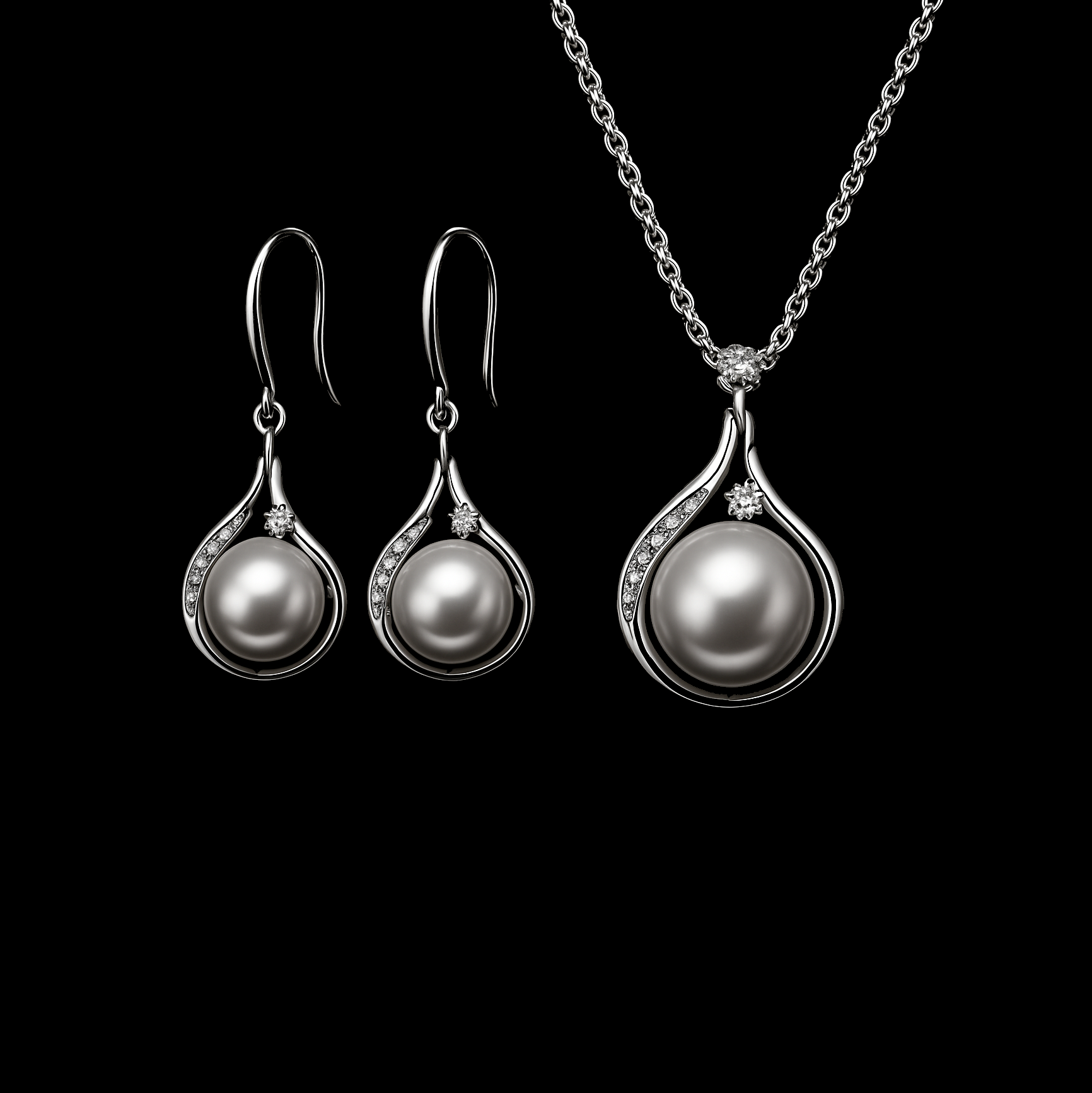 Akoya Saltwater Pearl Sterling Silver Jewellery Set - Earrings and Necklace