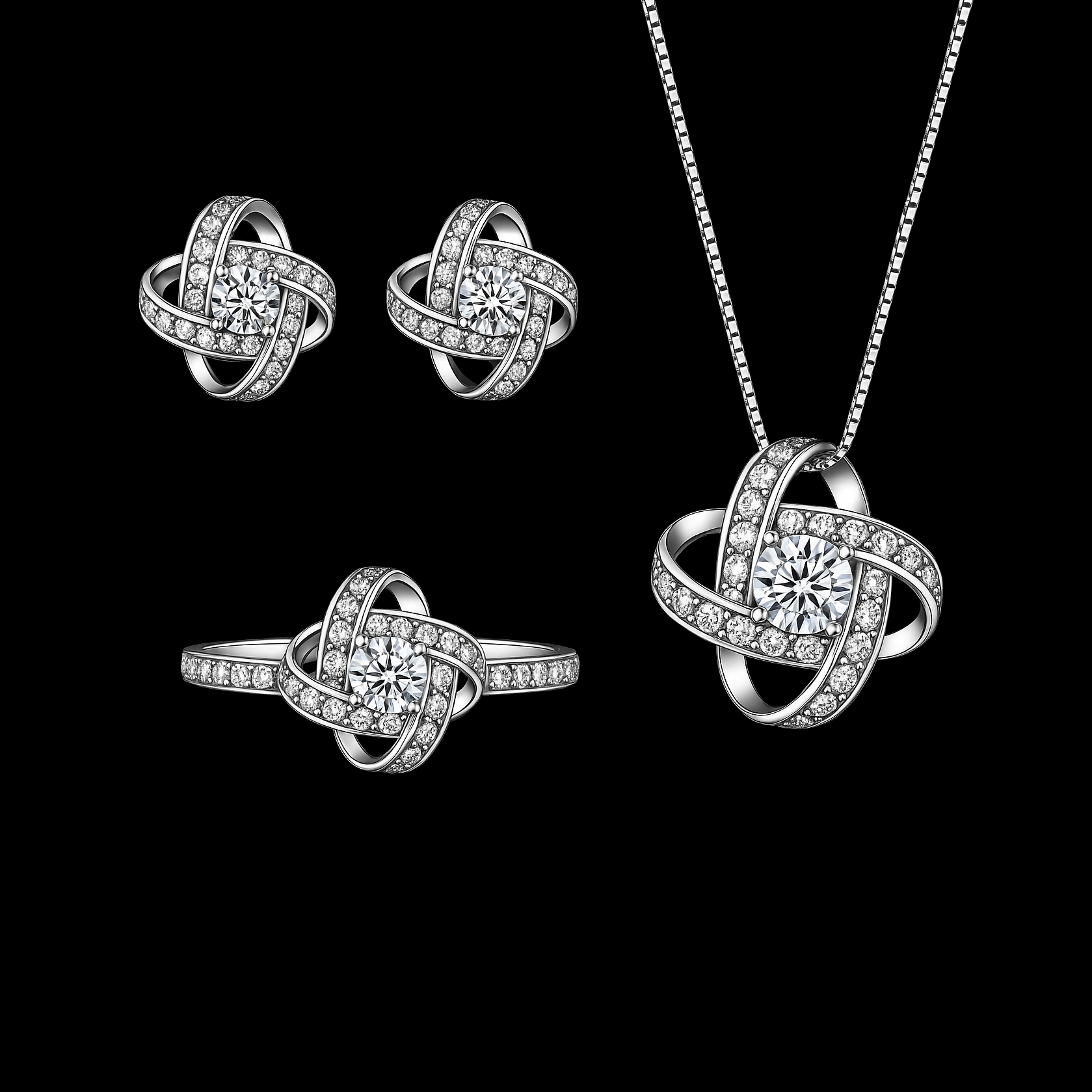 Round Cut Gemstone Galaxy Style Sterling Silver Jewelry Sets