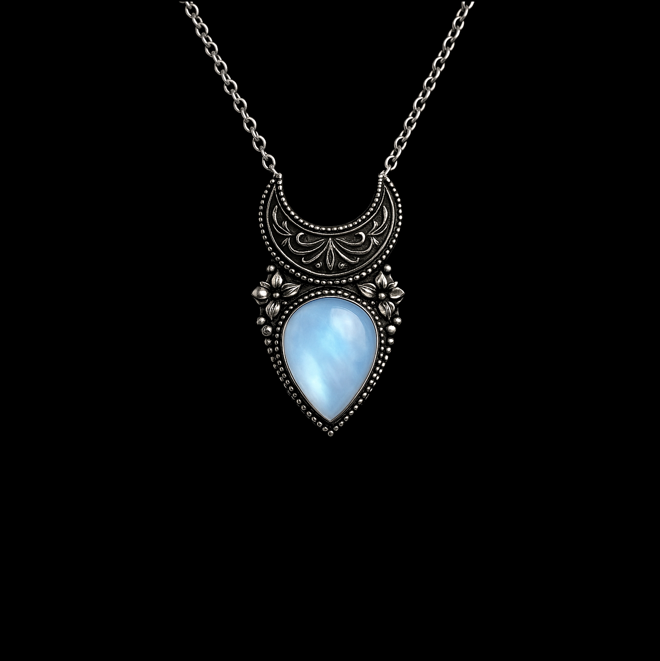 Moonstone Pear Moon Pendant Necklace