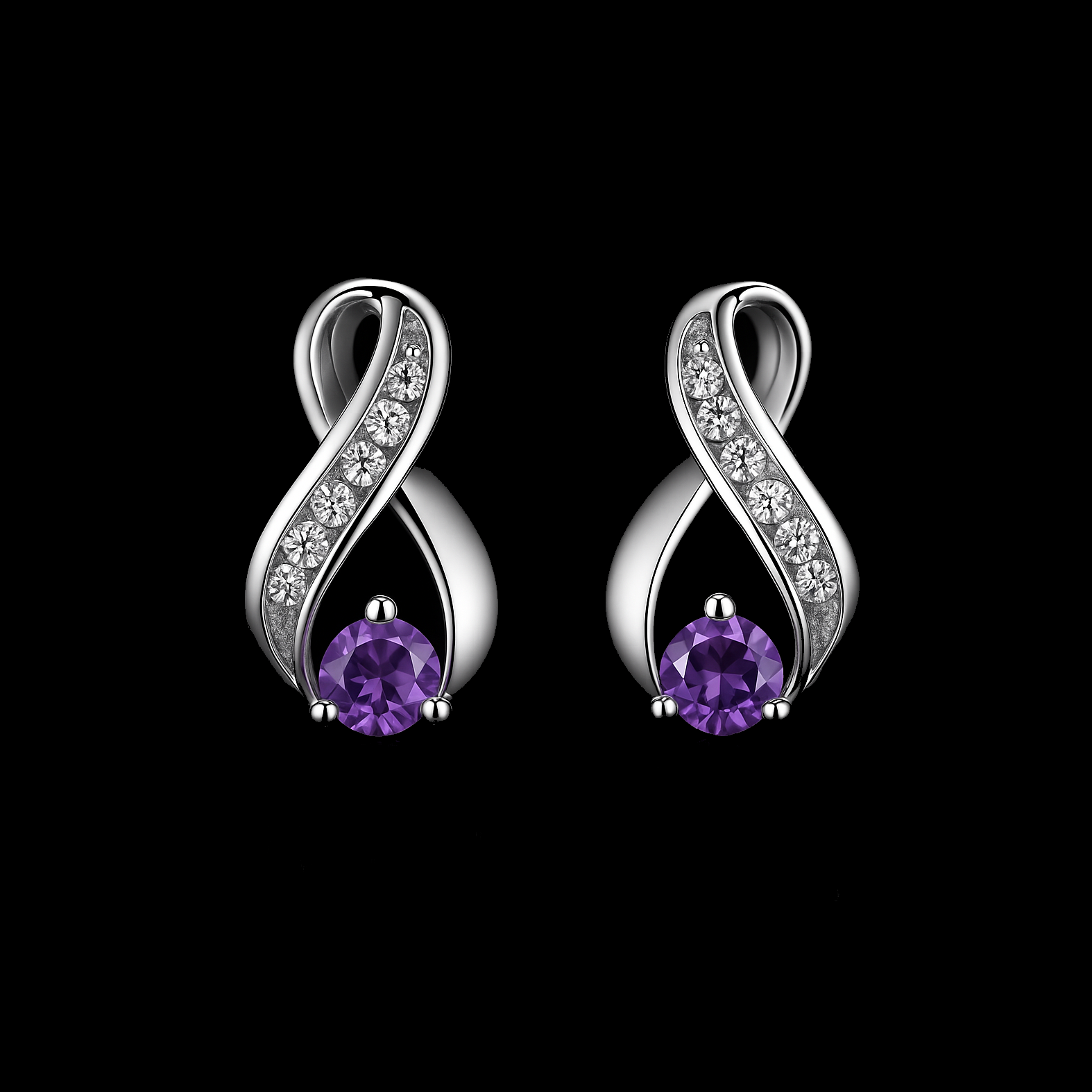 0.2 Ct Round Cut Amethyst Moissanite Diamond Inlay Ribbon Design Sterling Silver Earring