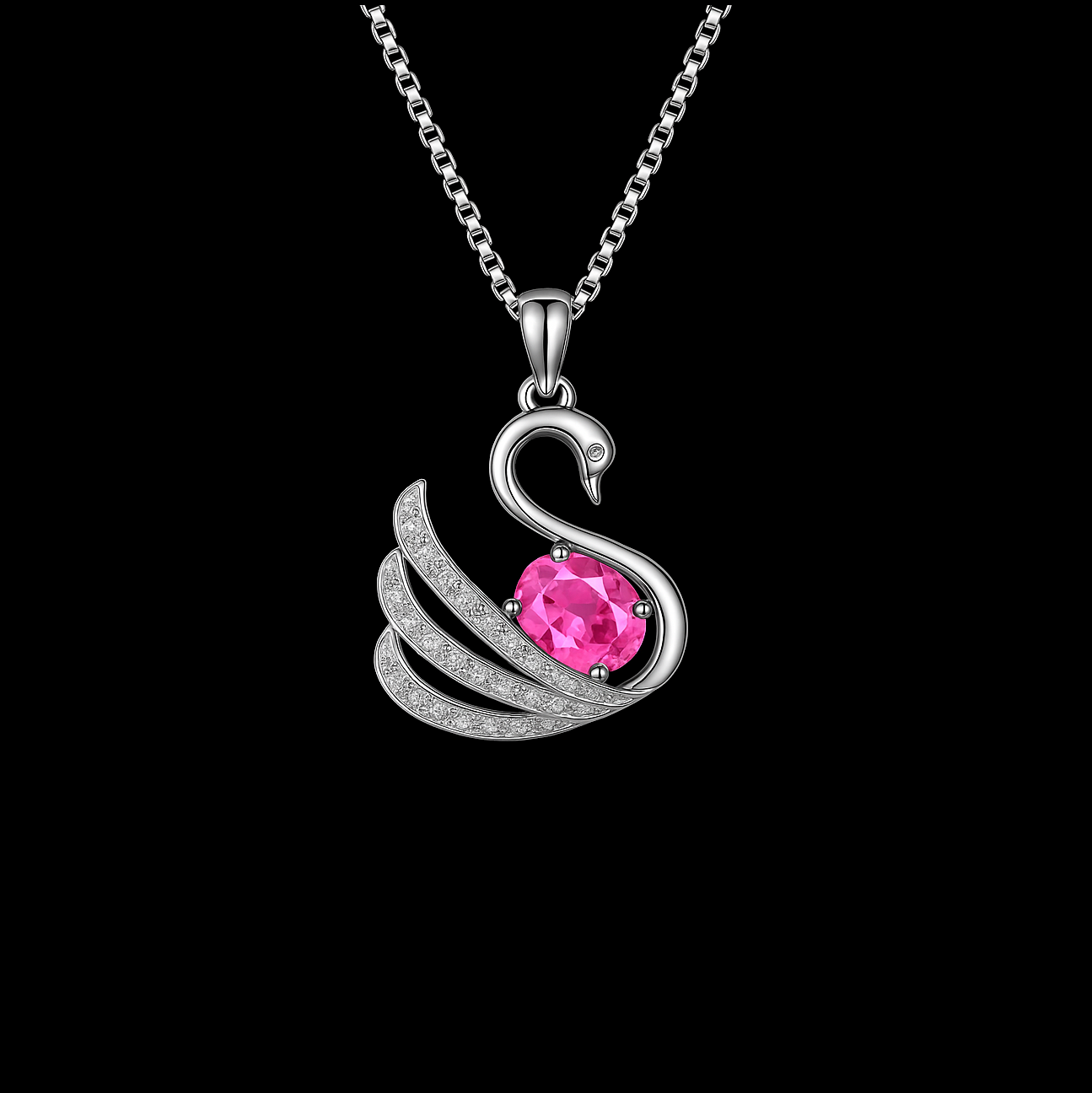 0.5 Ct Oval Cut Pink Topaz Swan Sterling Silver Necklace
