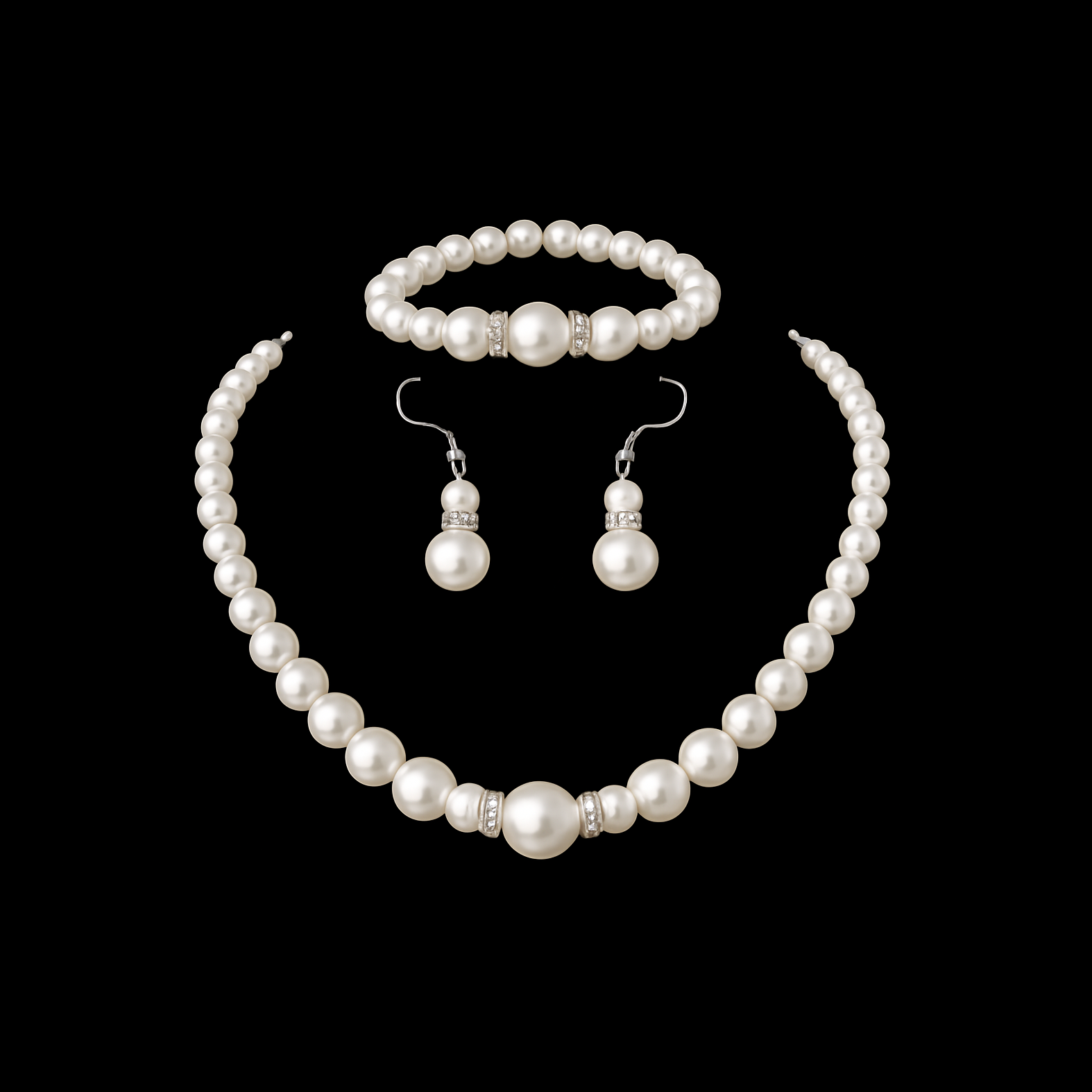 Akoya Saltwater Pearls and Gemstone Jewellery Set -Earrings Necklace & Bracelet