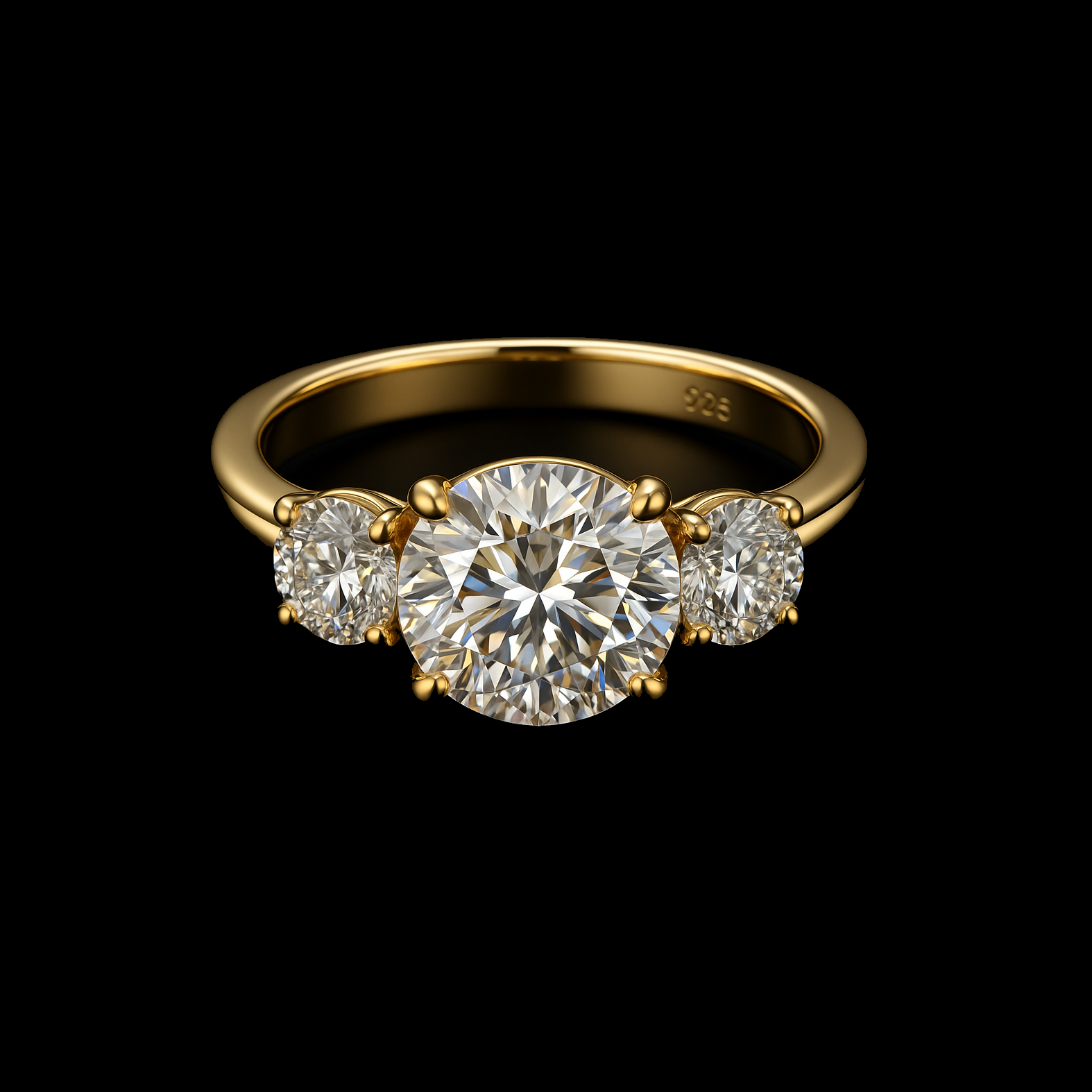 Trilogy D Moissanite Diamond Gold Vermail Engagement Ring
