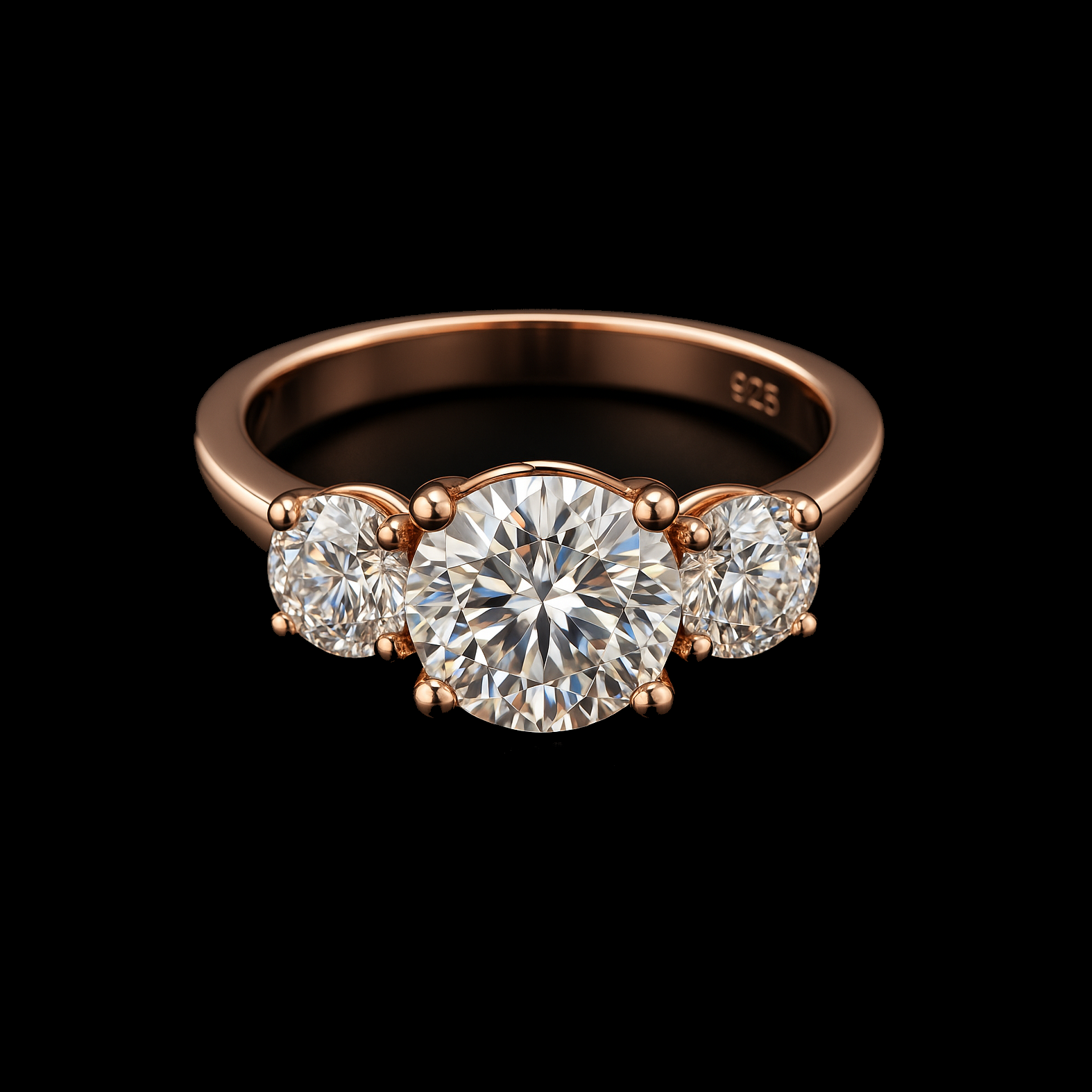 Trilogy D Moissanite Diamond Rose Gold Vermail Engagement Ring