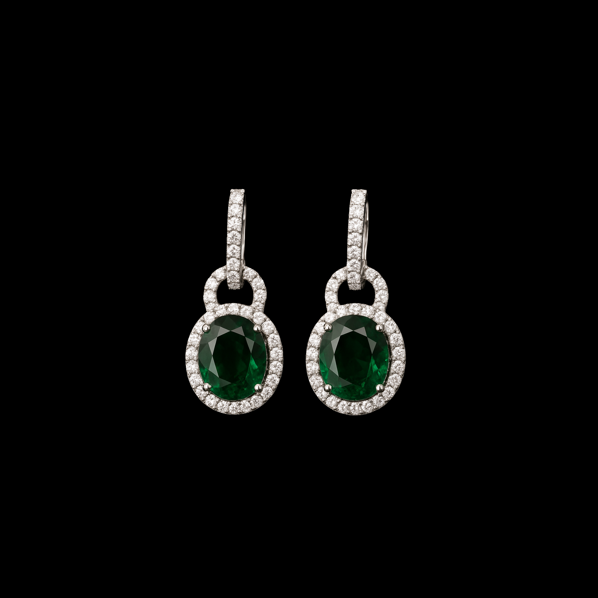 Oval Cut Emerald Moissanite Halo Sterling Silver Earrings