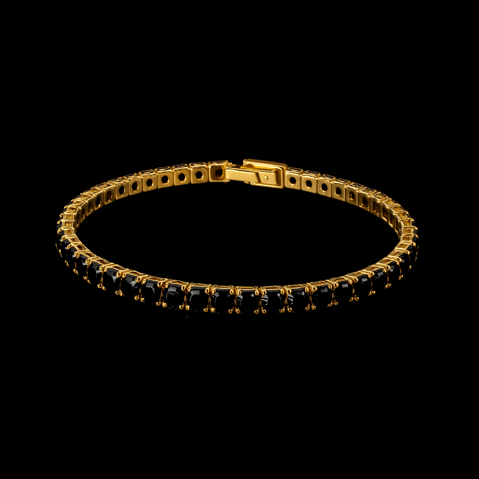 Black Round Cut Onyx 9k Gold Bangle