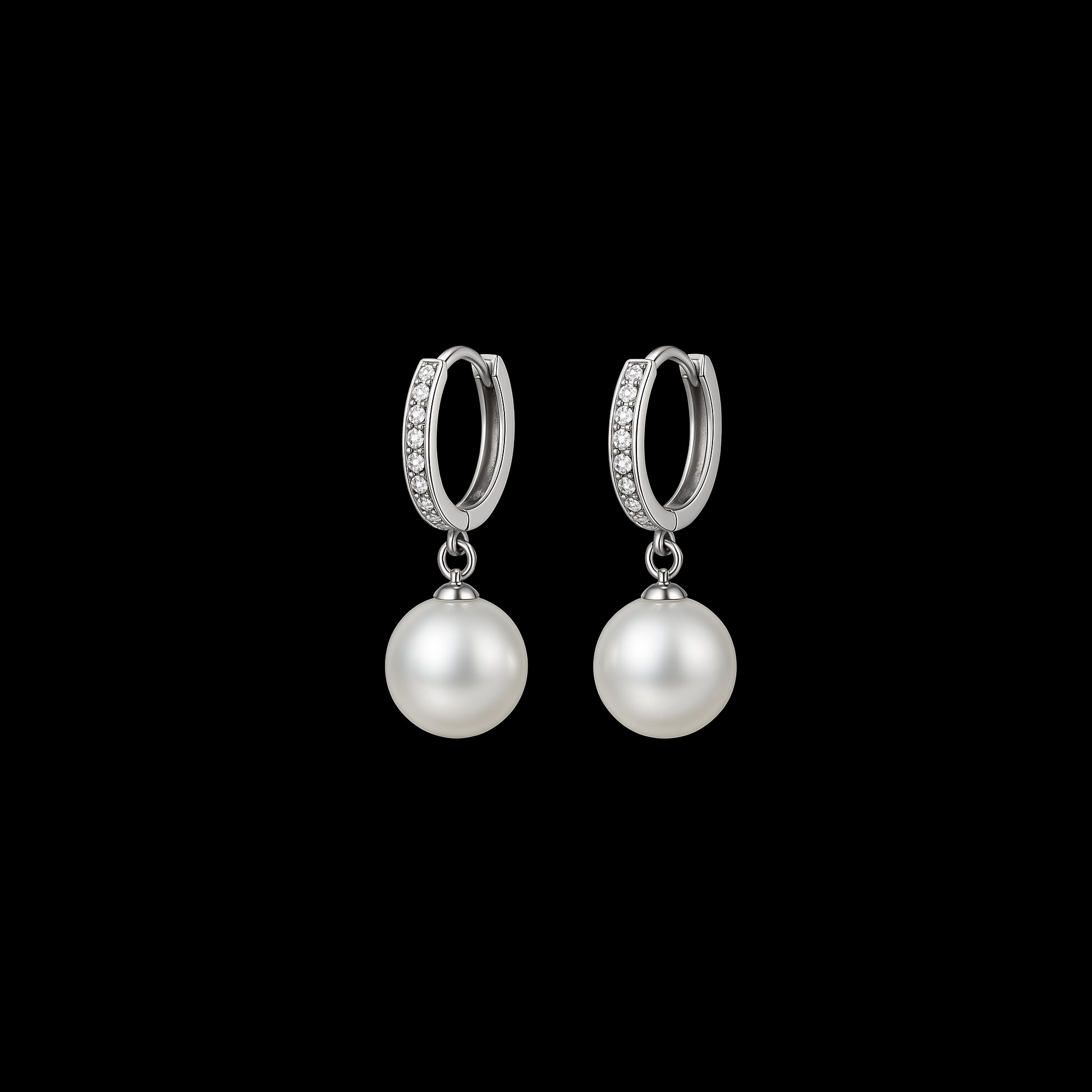10mm Freshwater Pearl Moissanite Sterling Silver Huggie Errings