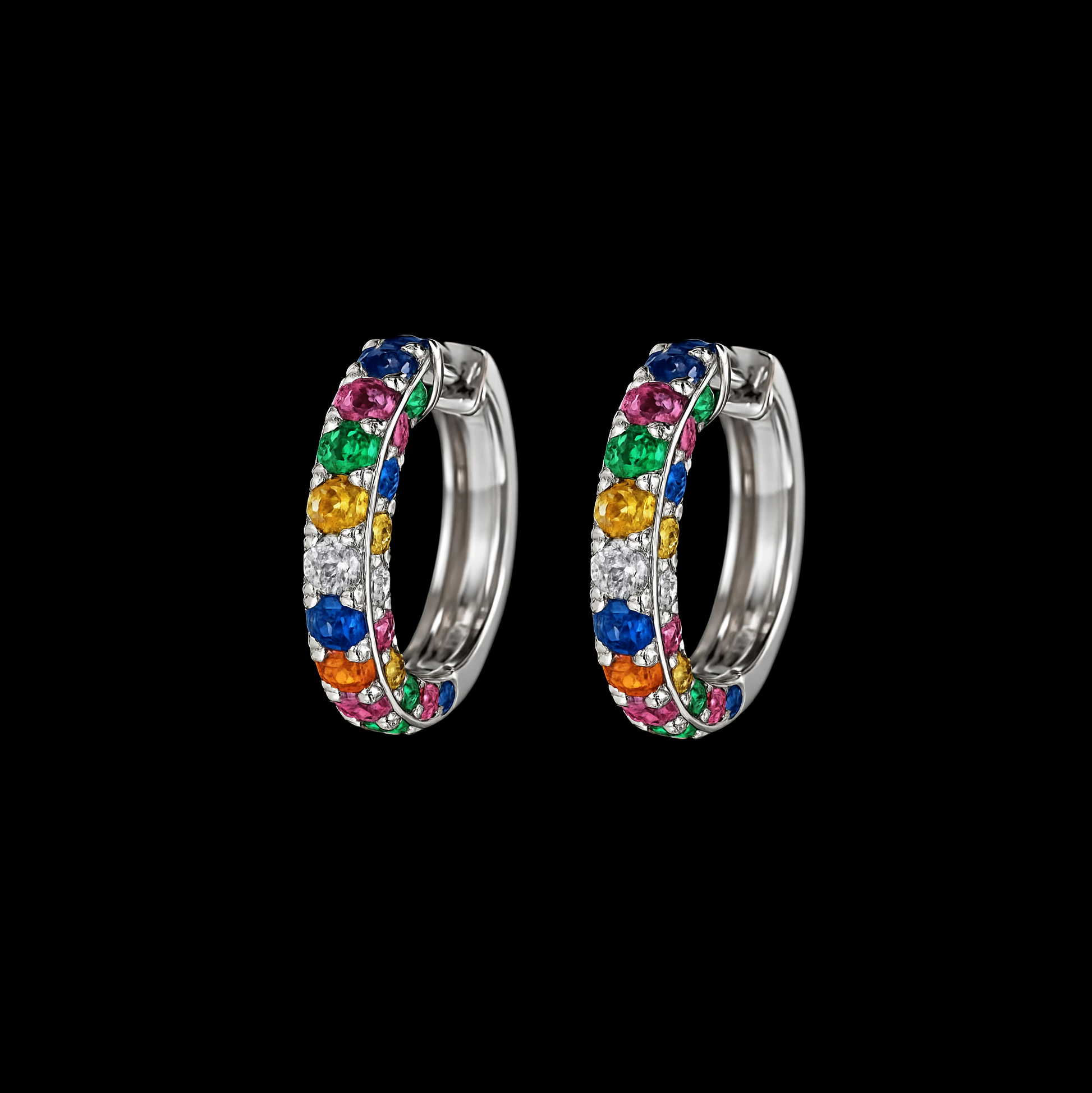 Rainbow Moissanite Sterling Silver Huggie Earrings