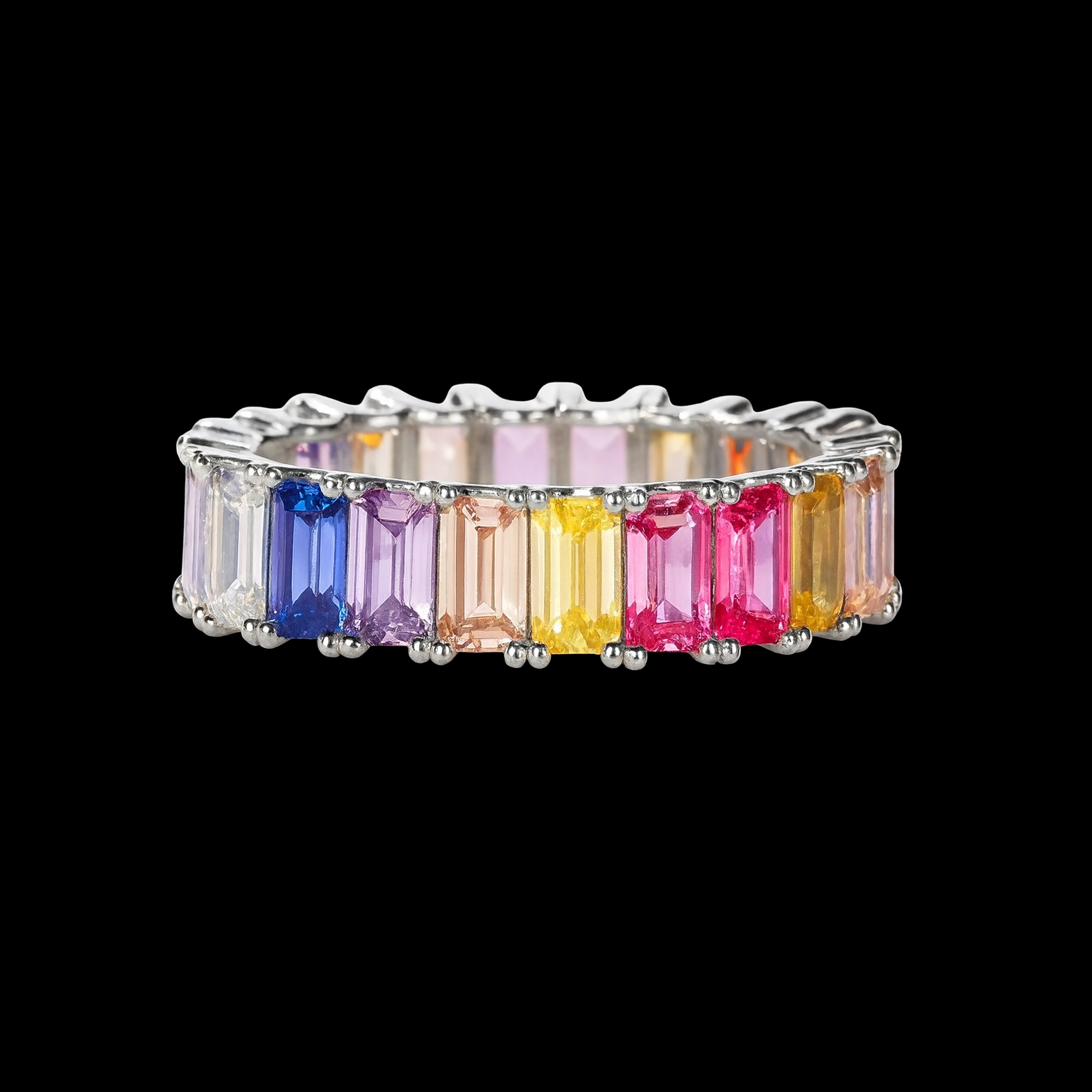 Rainbow Gemstone Eternity Ring - Sterling Silver Multi-Color Band