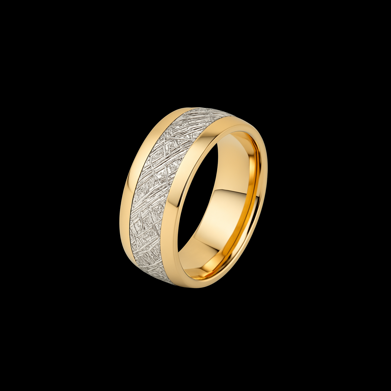 Textured Sterling Silver & Gold Men's Wedding Ring