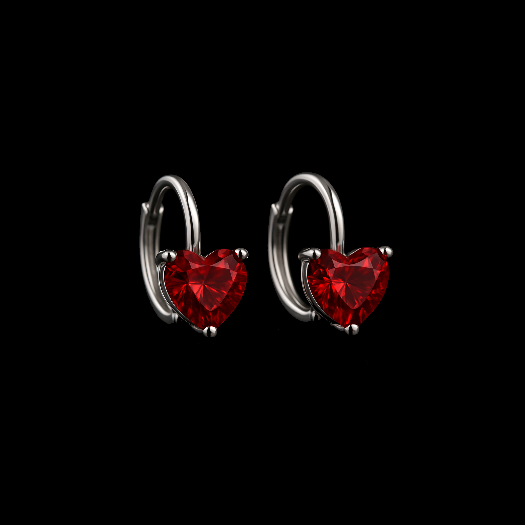 Heart Cut Ruby 14K White Gold Rhodium Huggie Earrings