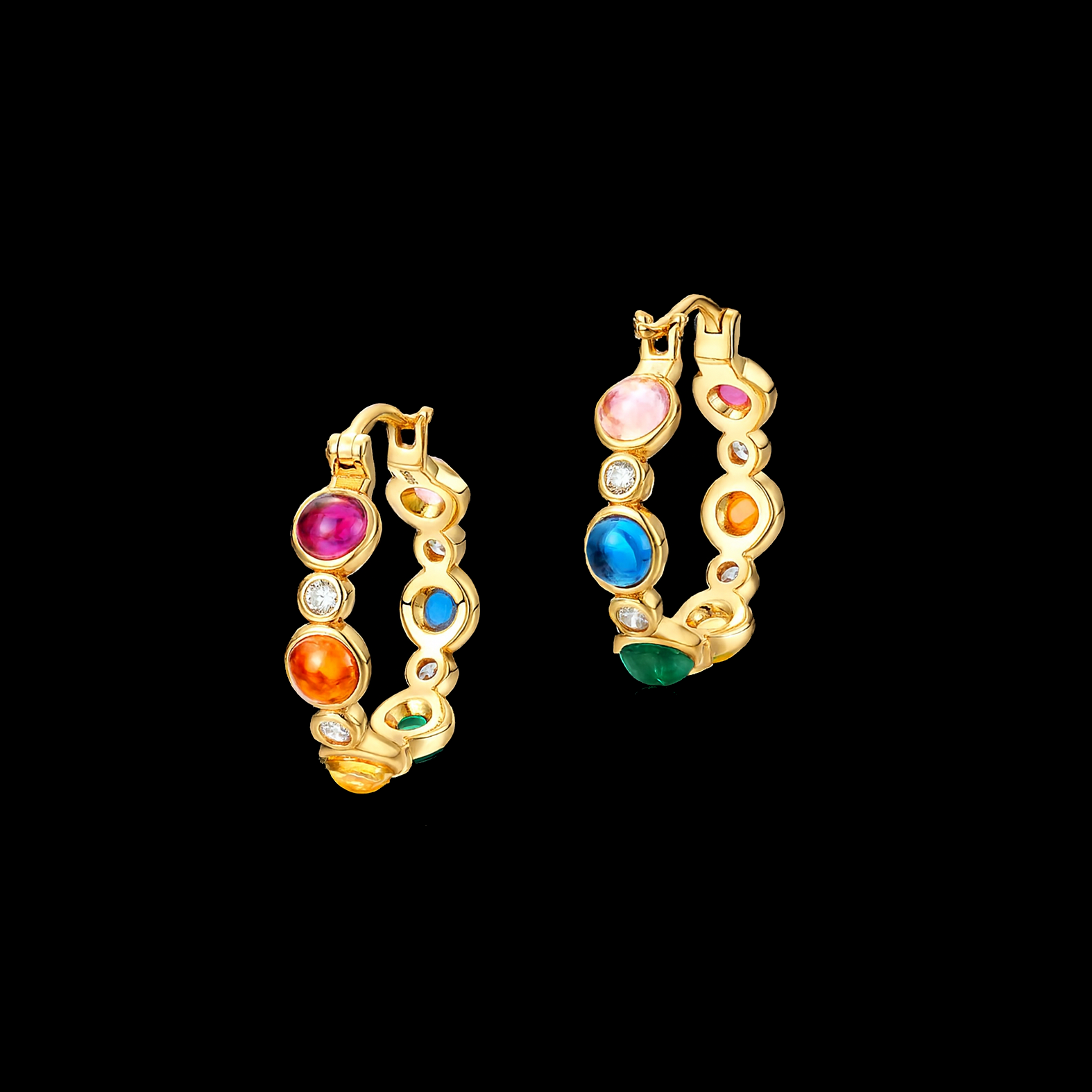 Varying Round Cut Rainbow Gold Earrings