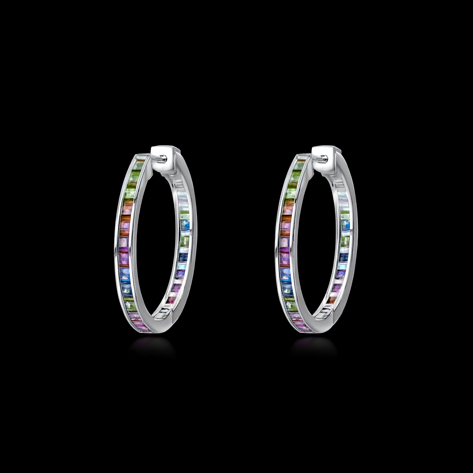 Delicate Single Pave Round Cut Rainbow Silver Earrings
