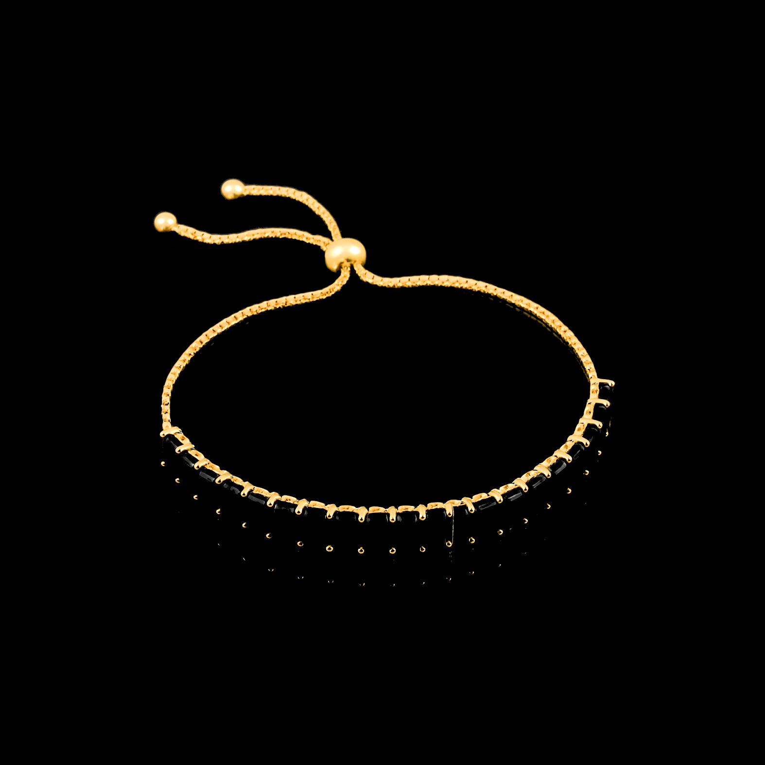 Black Baguette Cut Onyx and Gold Tennis Bracelet