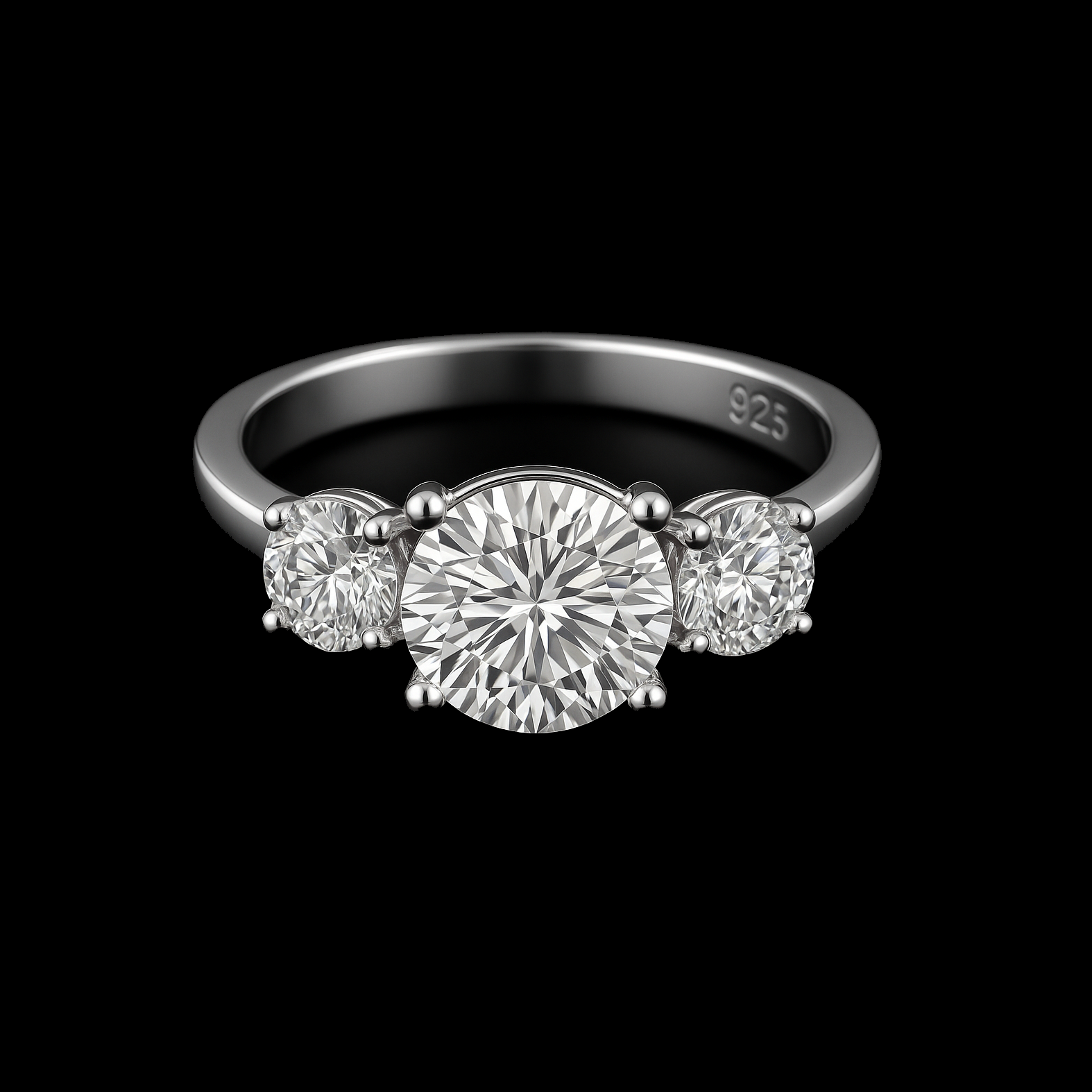 Trilogy D Moissanite Diamond Rhodium Plated Engagement Ring