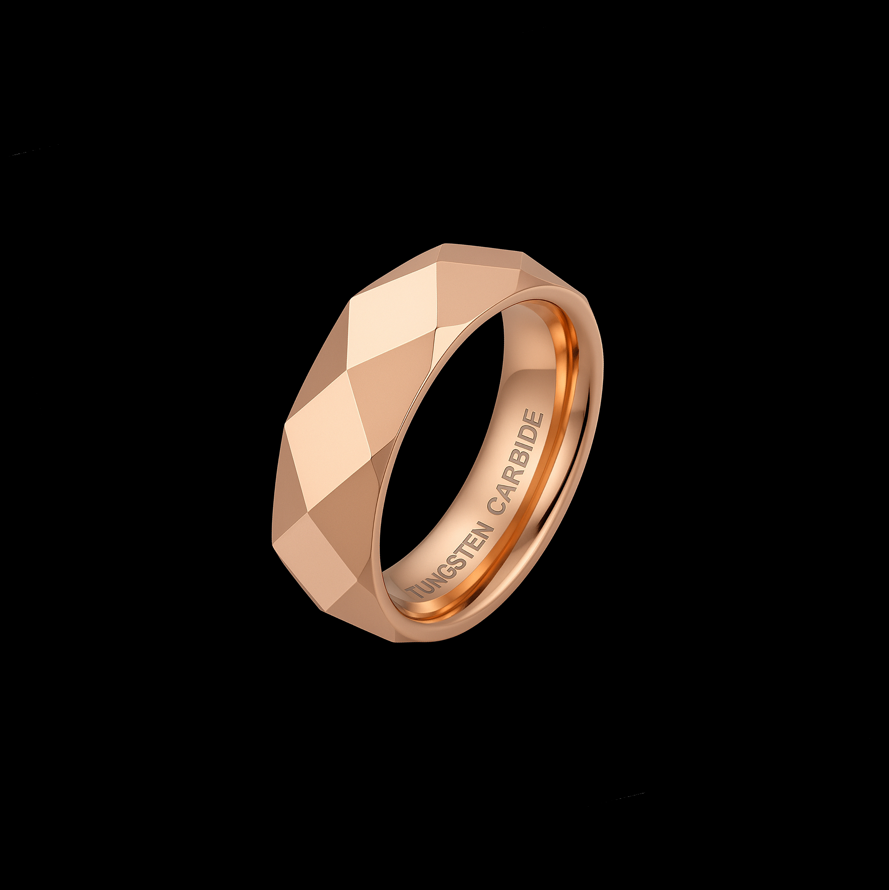 Rose Gold Tungsten Carbide Faceted Wedding Band