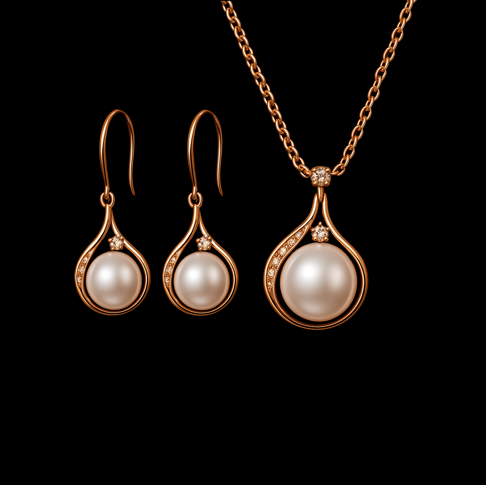 Freshwater Pearl Rose Gold Set - Earrings and Necklace