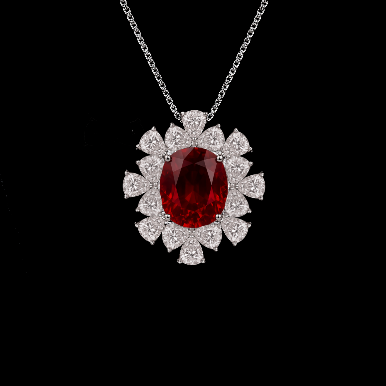 2.5Ct Oval Cut Ruby Pear Cut Moissanite Diamond 18k White Gold Necklace