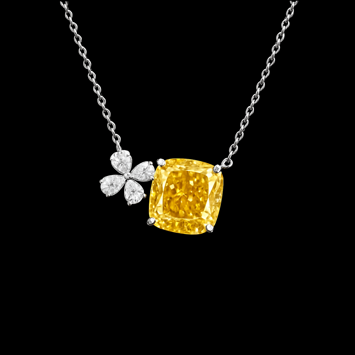 Moissanite Clover and 4Ct Yellow Topaz Sterling Silver Necklace