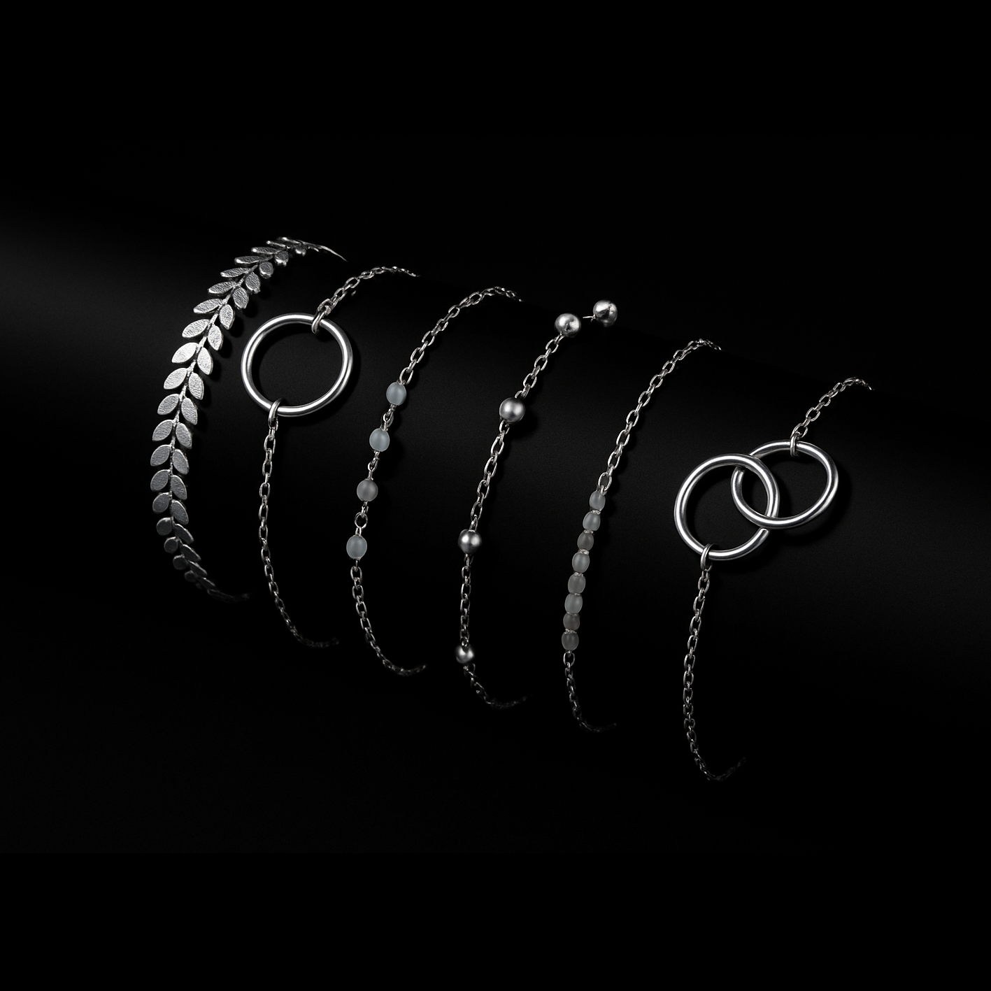 6-Piece Sterling Silver Stackable Bracelet Set