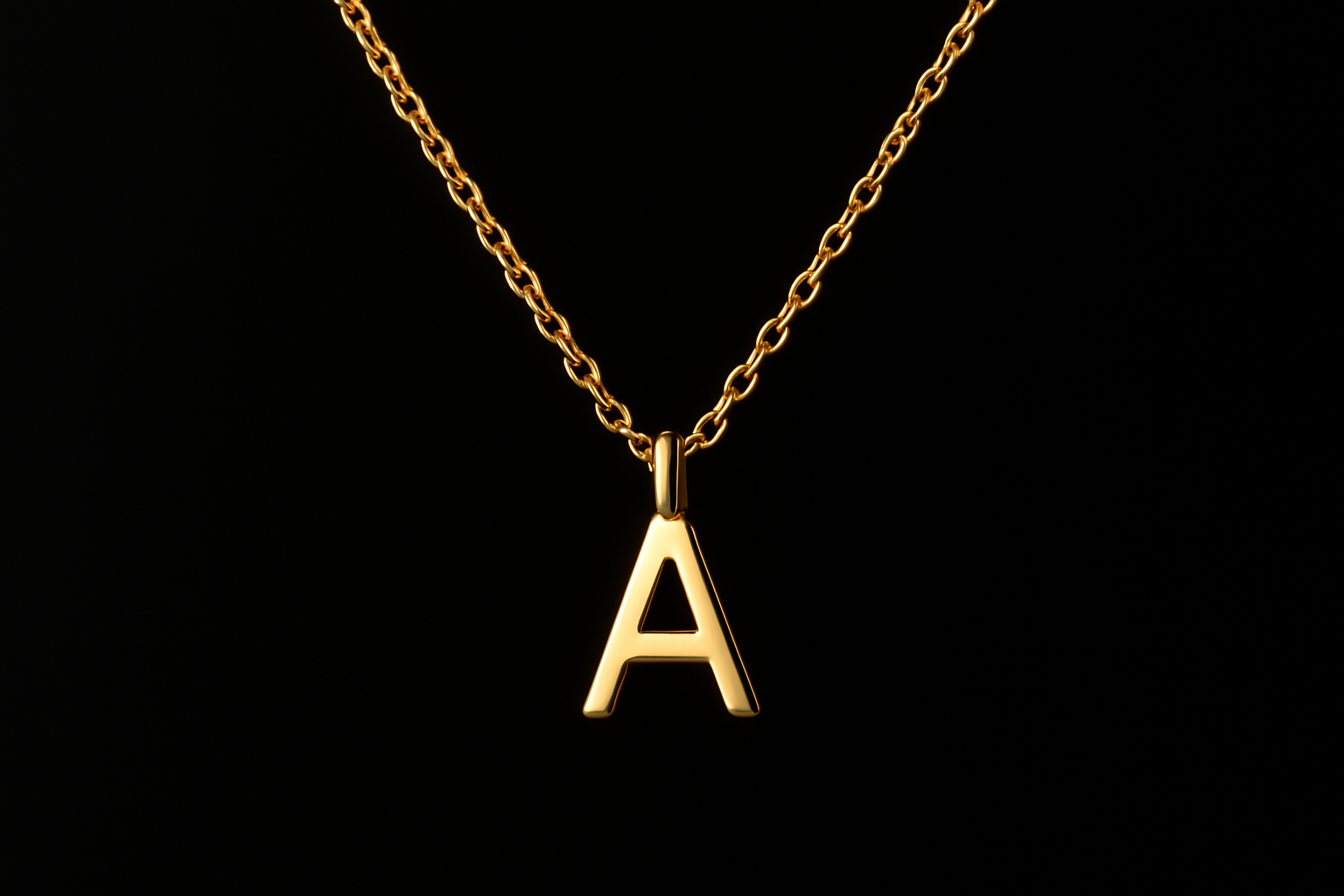 Small letter A gold chain necklace in Calibri font