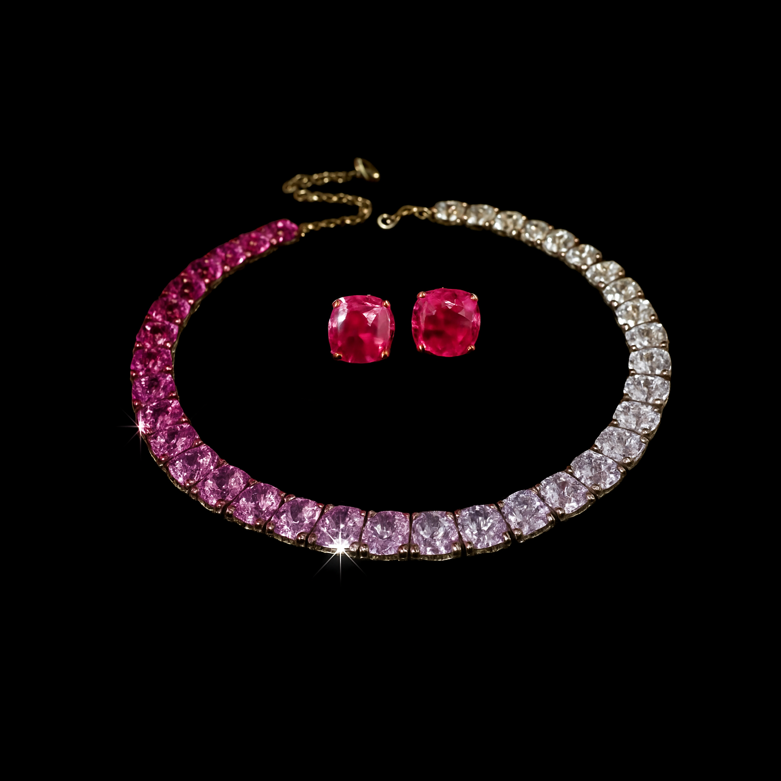 Pink Ombre Crystal Set - Necklace and Earrings
