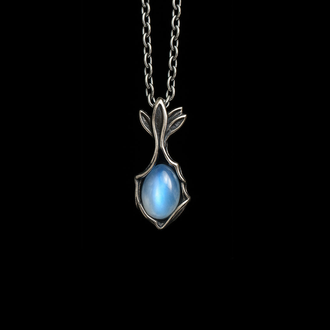 Moonstone Floral Pod Silver Pendant Necklace