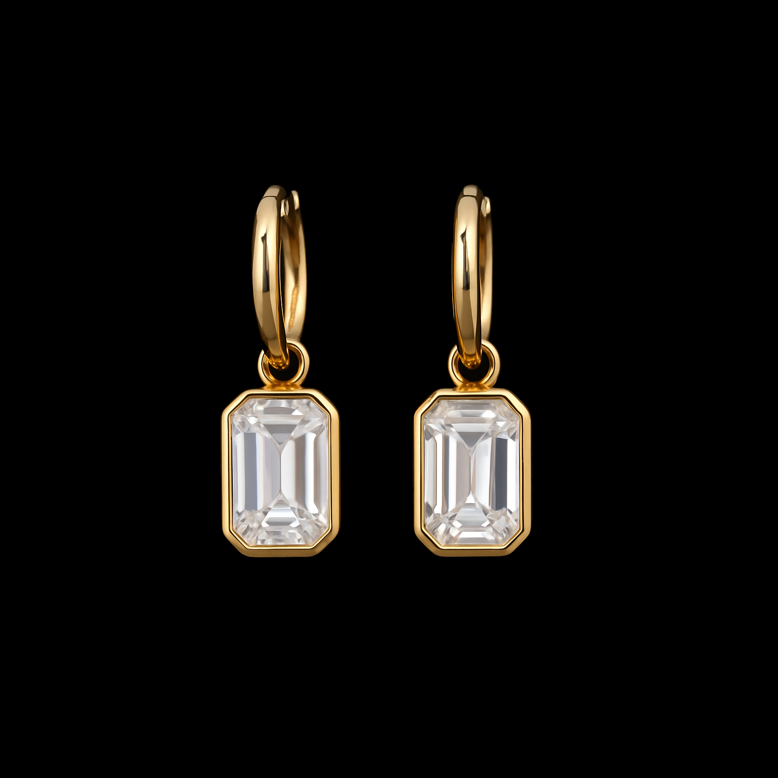 Luxury Clear Emerald Cut Moissanite Gold Huggie Earrings