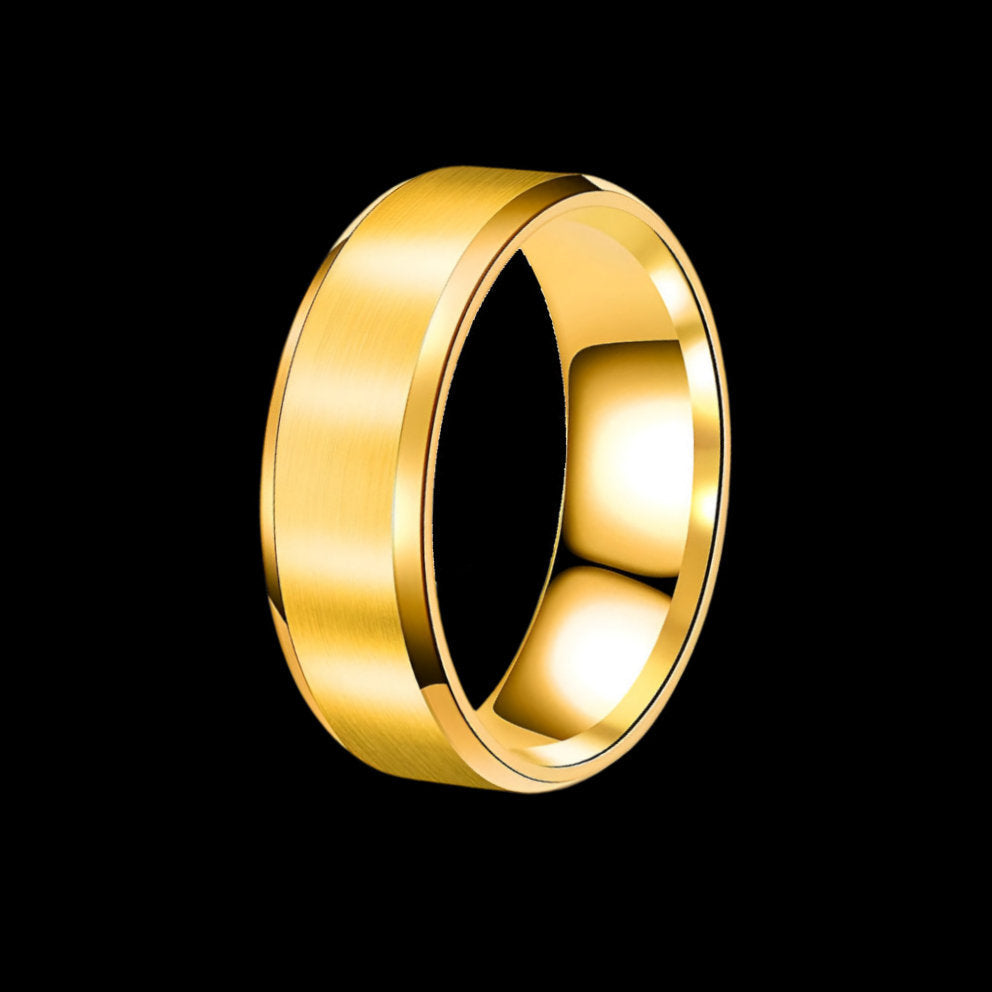 Gold Frosted Titanium Steel Mens Wedding Ring