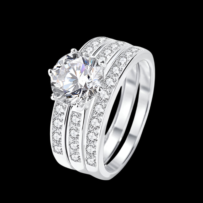 2ct Round Cut Moissanite Sterling Silver Engagement, Wedding & Eternity Ring Set Ring