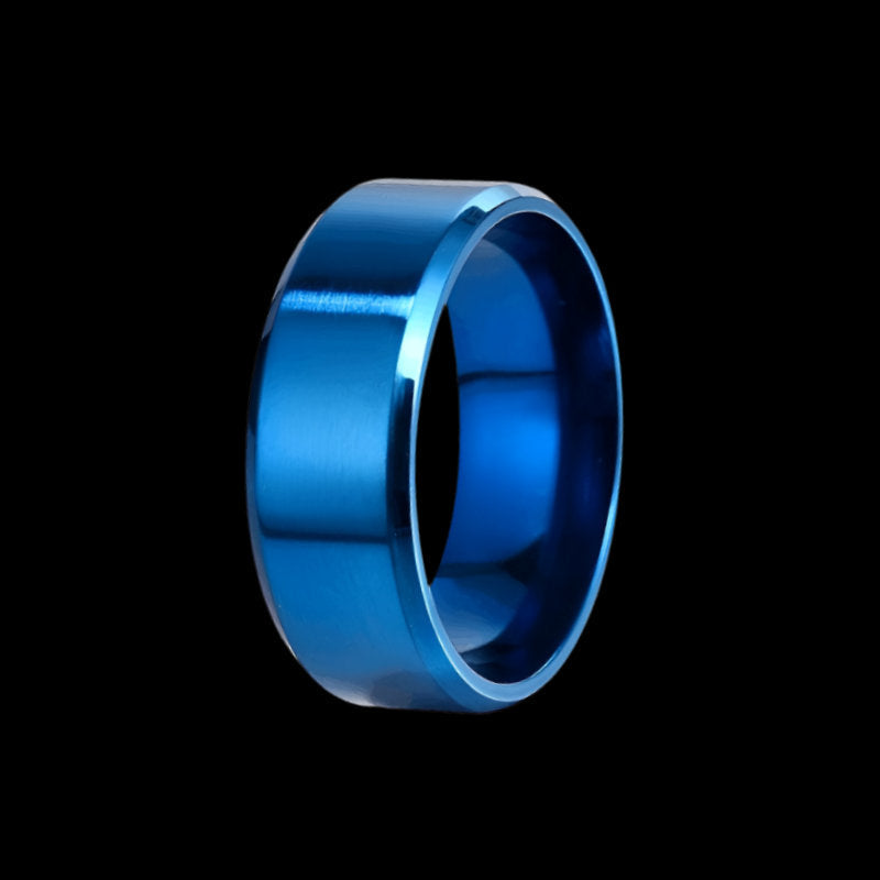 Blue Frosted Titanium Steel Mens Wedding Ring