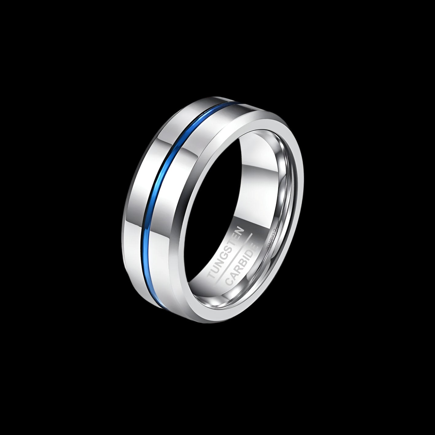 Tungsten Carbide  Steel Blue Accent Mens Wedding  Ring