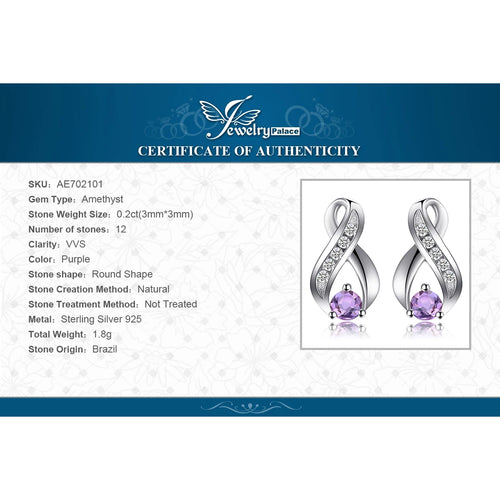 0.2 Ct Round Cut Amethyst Moissanite Diamond Inlay Ribbon Design Sterling Silver Earring