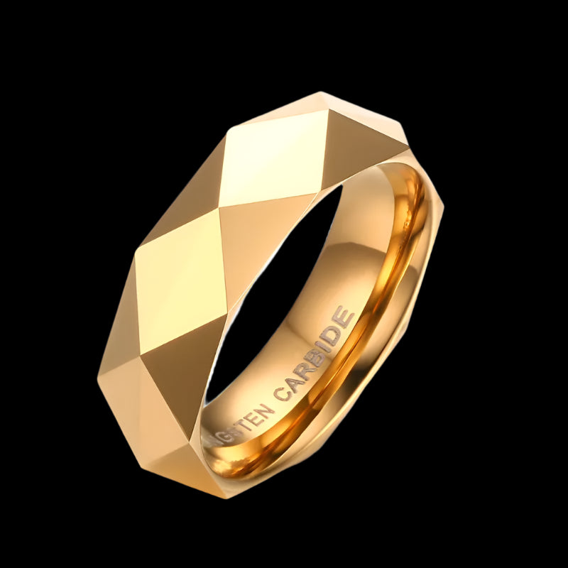 Gold Tungsten Carbide Faceted Wedding Band