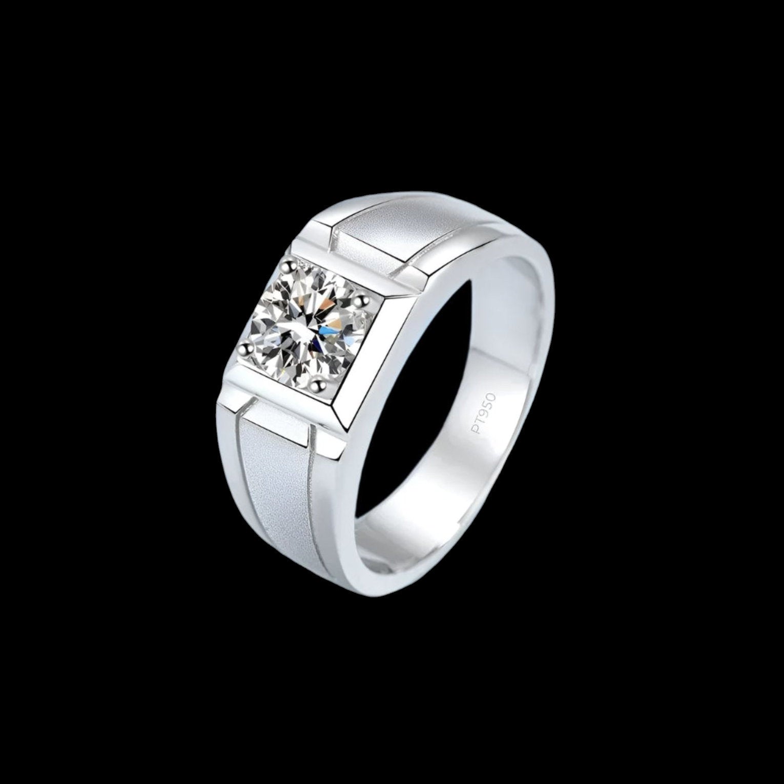 0.5Ct Round Cut D Moissanite Diamond in Square Platinum Ring