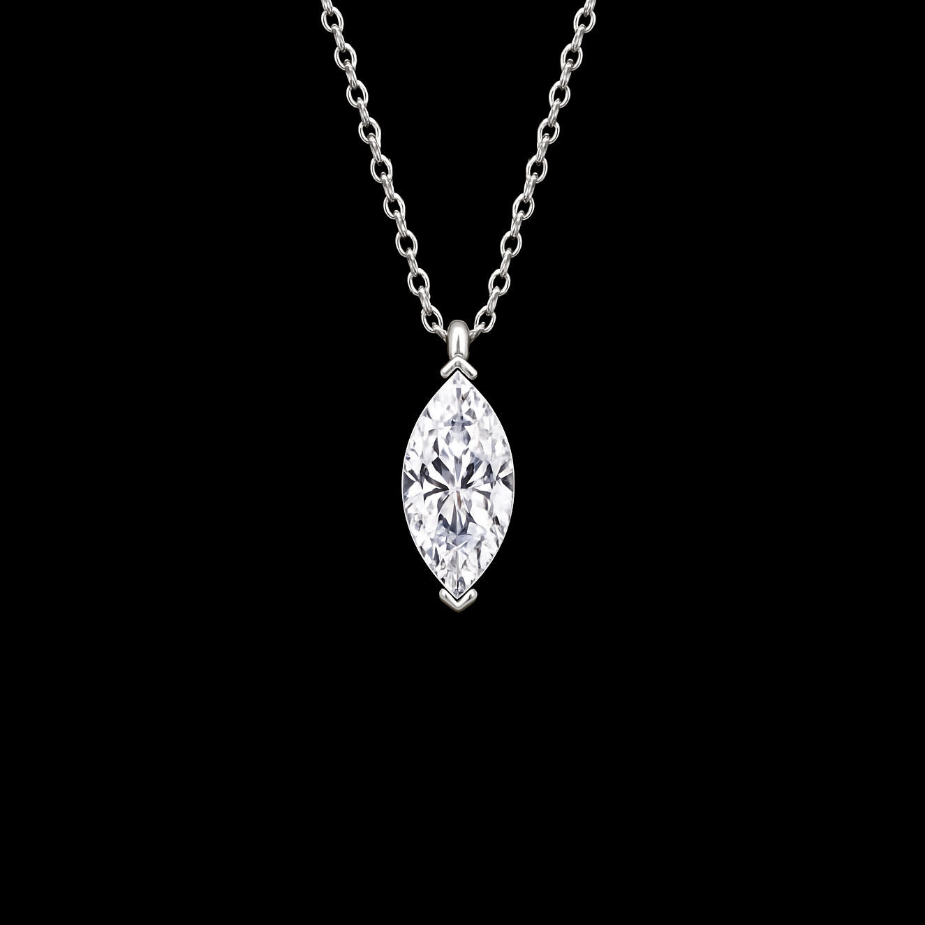 1Ct Marquise Cut Moissanite Diamond D Colour VVS1 Grade Pendant 18K White Gold Rhodium Necklace