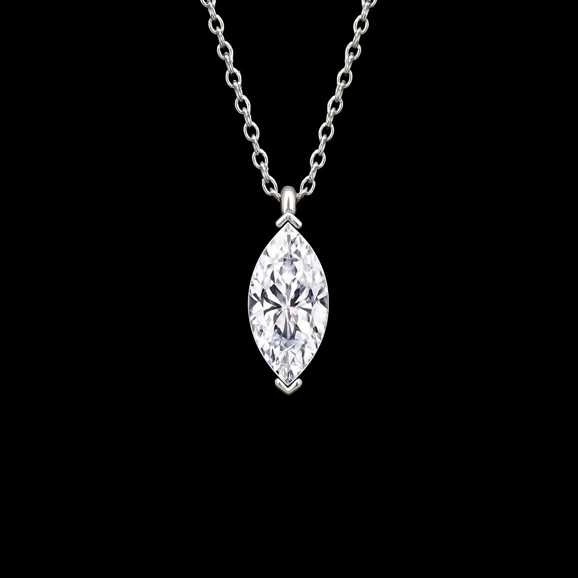 2Ct Marquise Cut Moissanite Diamond D Colour VVS1 Grade Pendant 18K White Gold Rhodium Necklace