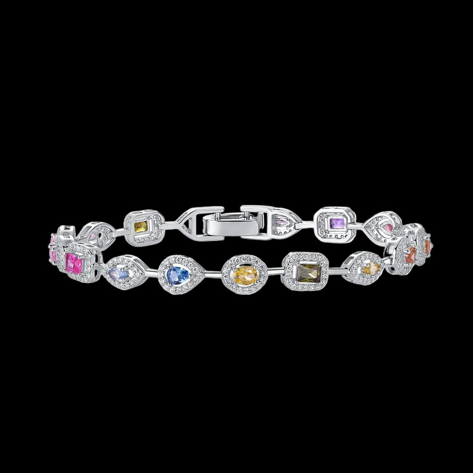 Rainbow Gemstone Silver Bracelet