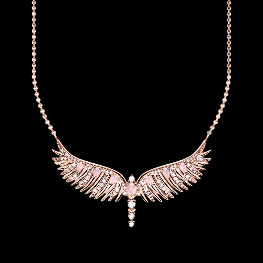 Pink Topaz and  Moissanite Diamond 18k Rose Gold Phoenix Necklace