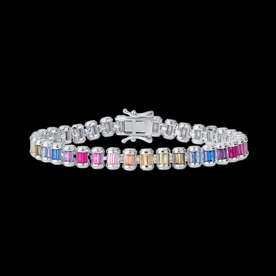 Rainbow Gemstone Silver Bracelet