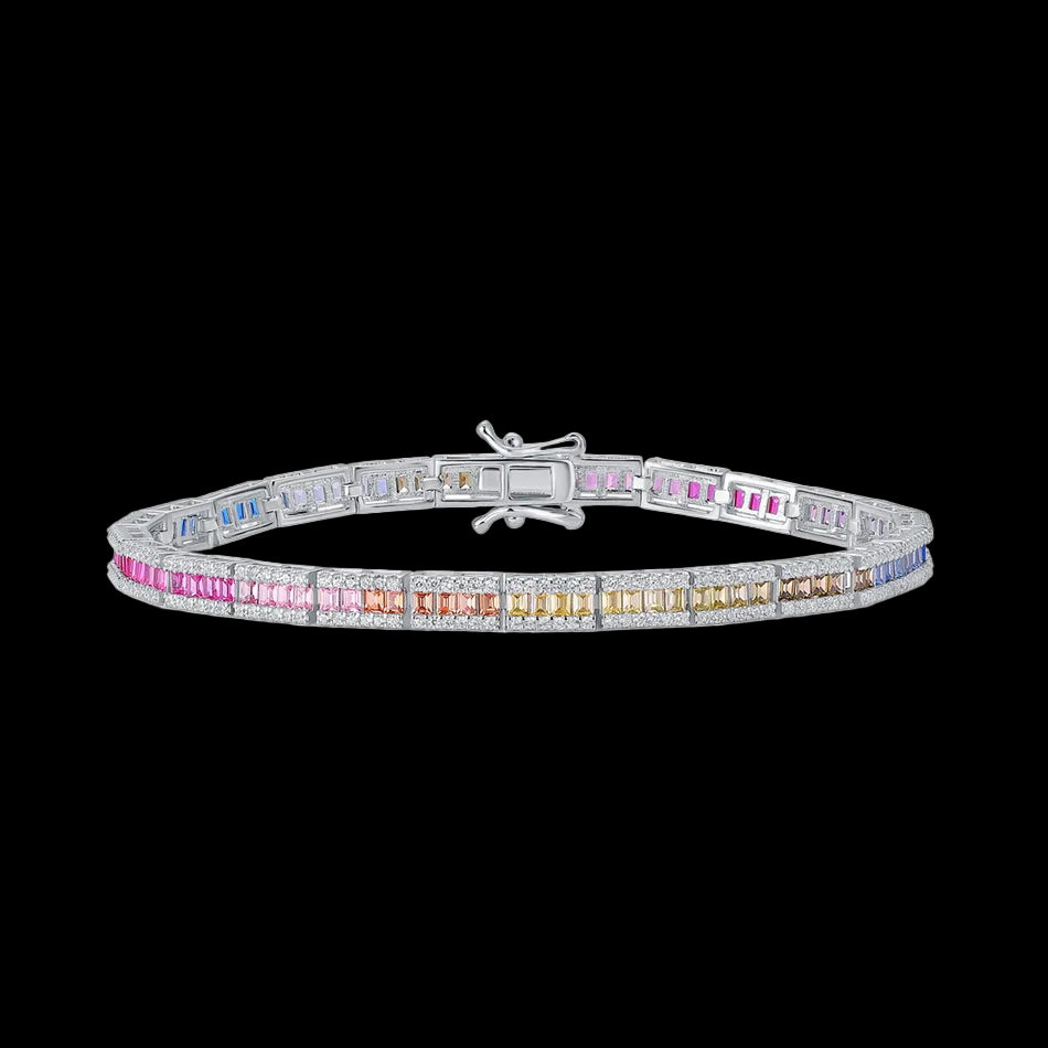 Rainbow Gemstone Silver Bracelet