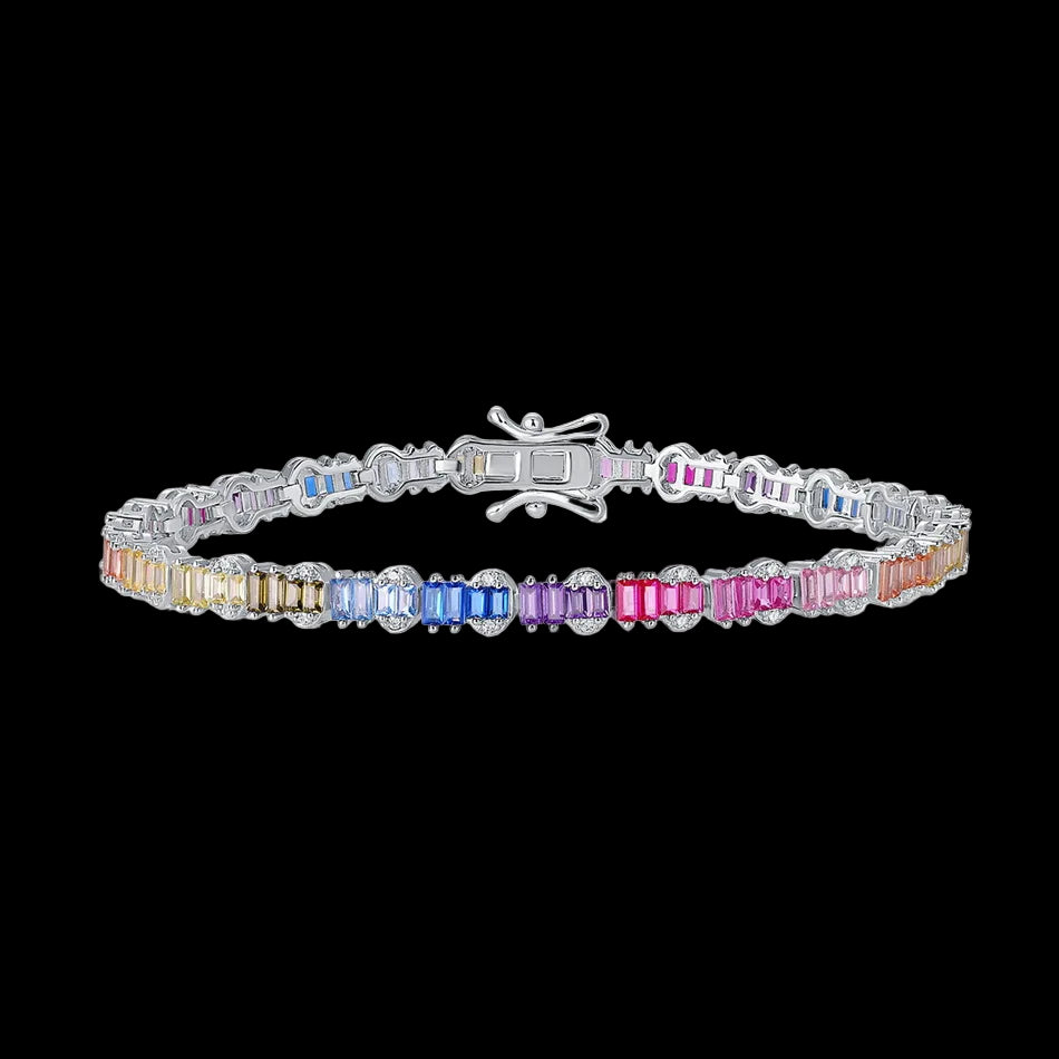 Rainbow Gemstone Silver Bracelet