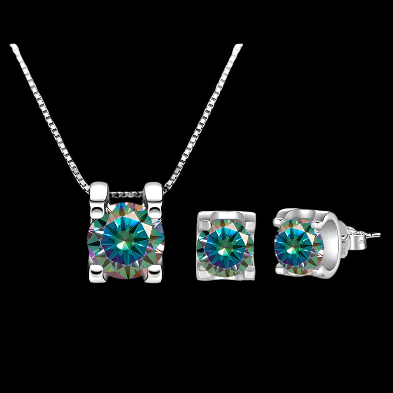 3ct Rainbow Moissanite D VVS1 18K White Gold Rhodium Jewellery Set - Necklace and Earrings 1Ct Per Piece
